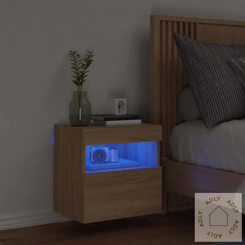 Vegghengt Tv-Benk Med Led Sonoma Eik 40X30X40 Cm
