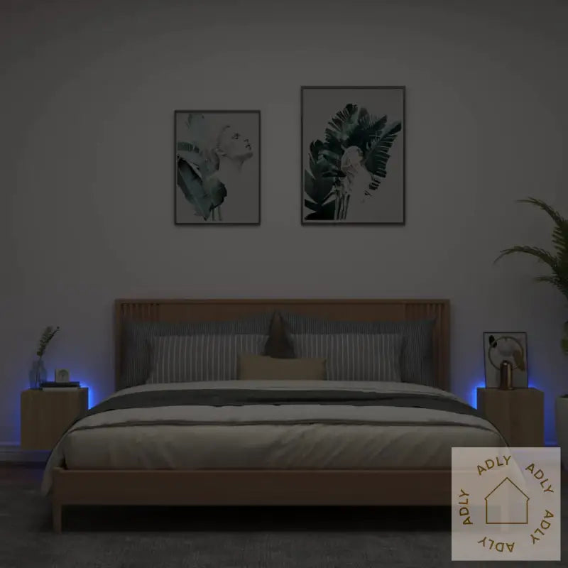 Vegghengte Tv-Benker Med Led 2 Stk Sonoma Eik 30,5X35X30 Cm