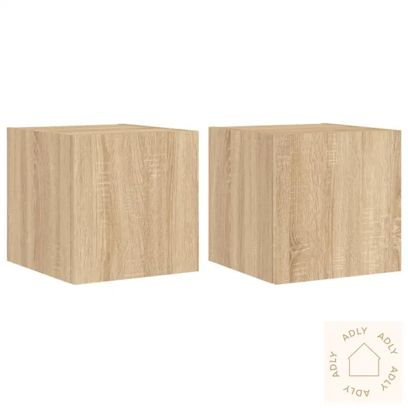 Vegghengte Tv-Benker Med Led 2 Stk Sonoma Eik 30,5X35X30 Cm