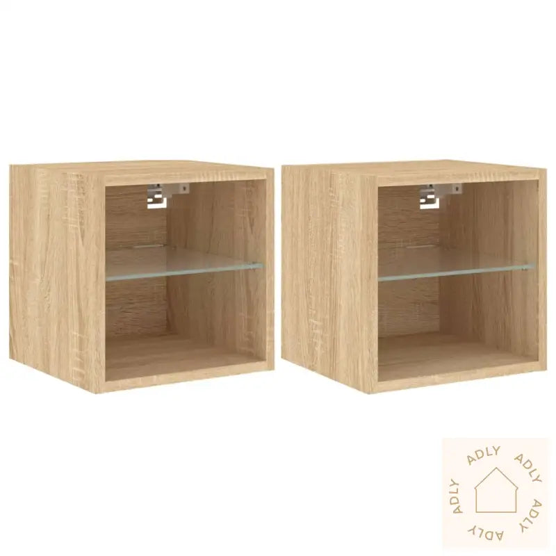Vegghengt Tv-Benk Med Led 2 Stk Sonoma Eik 30X28,5X30 Cm