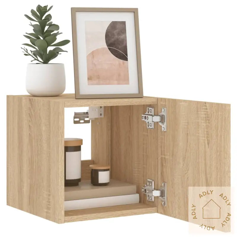 Vegghengte Tv-Benker Med Led 2 Stk Sonoma Eik 30,5X35X30 Cm