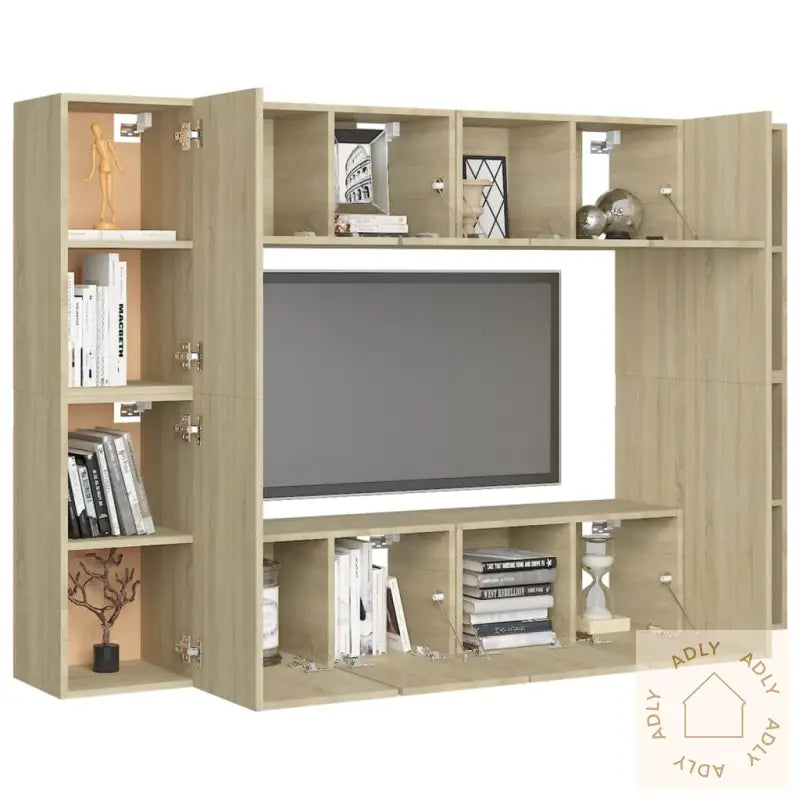 Tv-Benksett 8 Stk Sonoma Eik Konstruert Tre