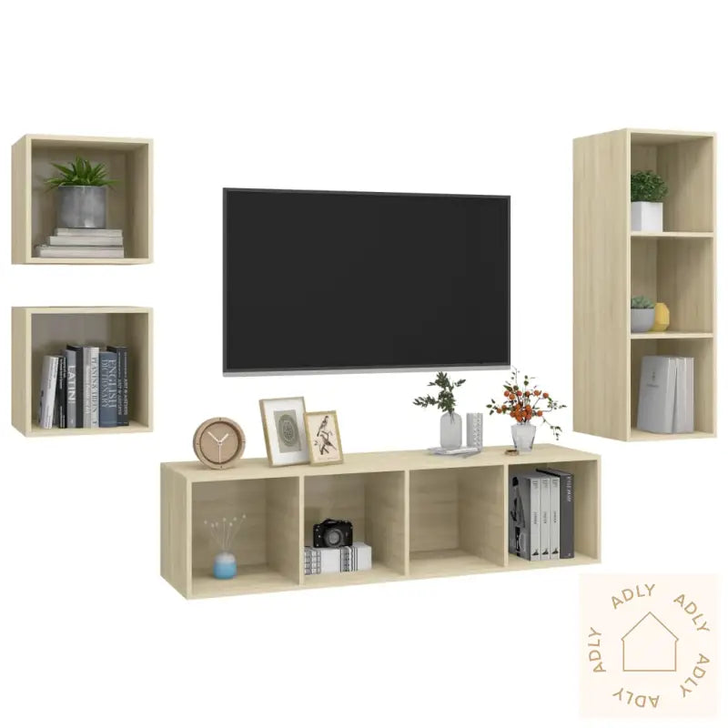 Tv-Benksett 4 Stk Sonoma Eik Konstruert Tre