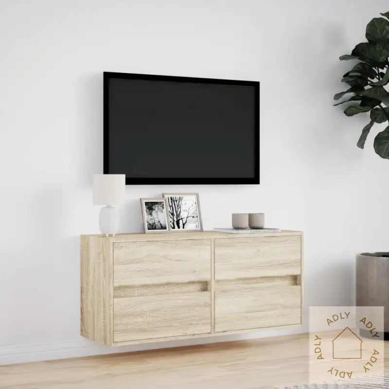 Vegghengt Tv-Benk Med Led Sonoma Eik 100X31X45 Cm