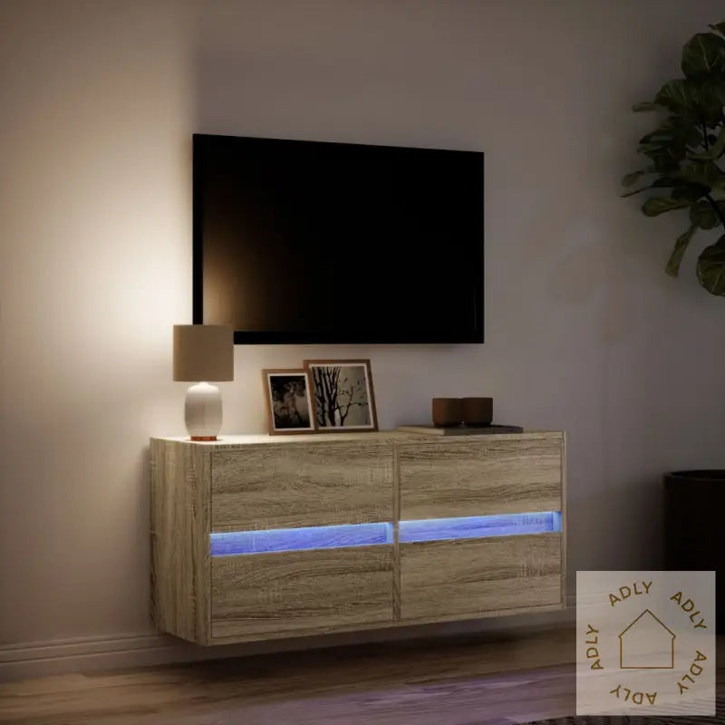 Vegghengt Tv-Benk Med Led Sonoma Eik 100X31X45 Cm
