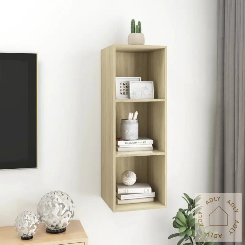 Vegghengt Tv-Benk Sonoma Eik 37X37X107 Cm Konstruert Tre
