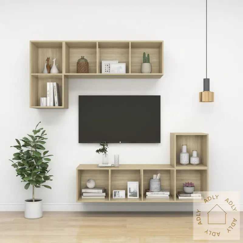 Vegghengt Tv-Benk Sonoma Eik 37X37X107 Cm Konstruert Tre
