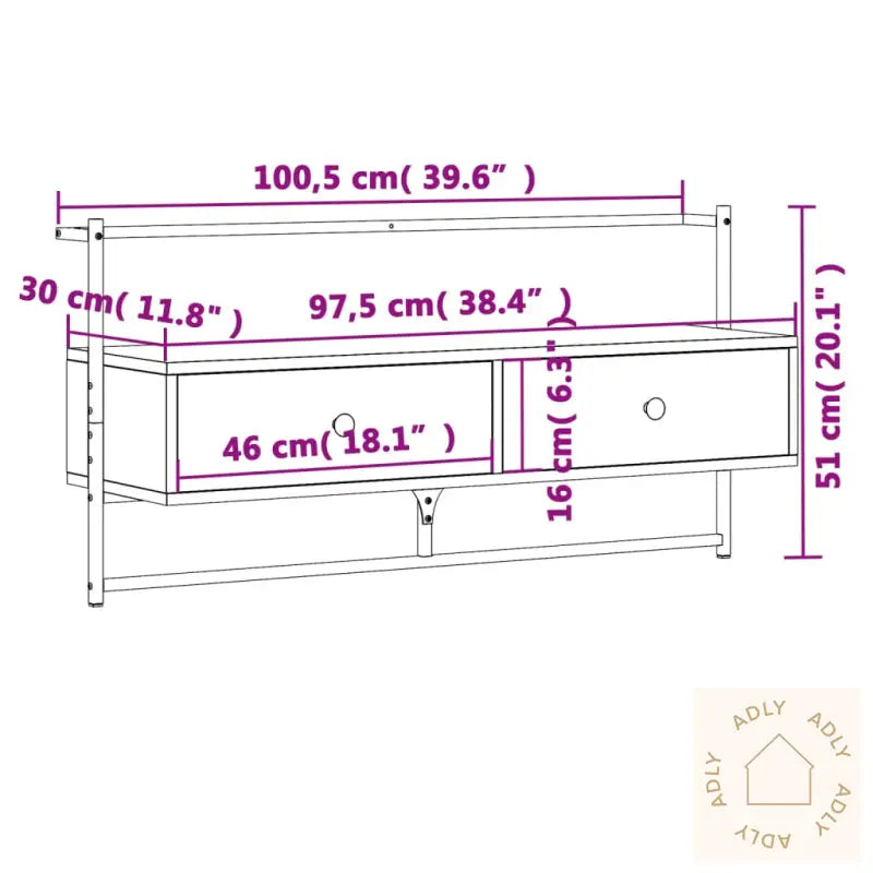 Tv-Benk Veggmontert Sonoma Eik 100,5X30X51 Cm Konstruert Tre