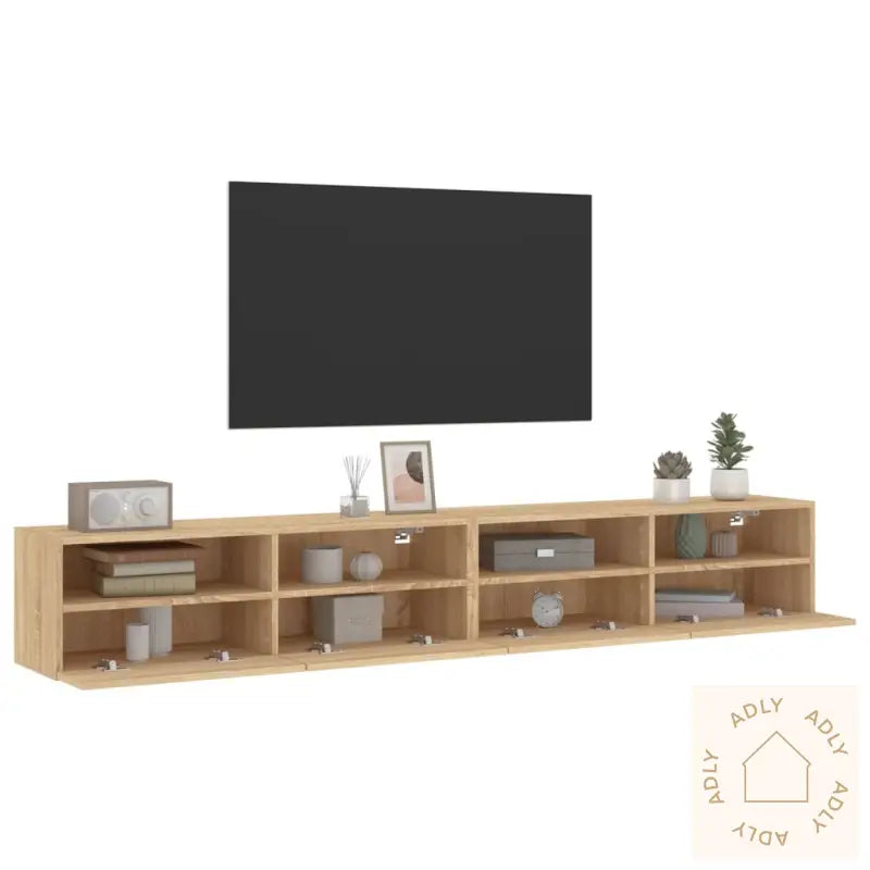 Vegghengte Tv-Benker 2Stk Sonoma Eik 100X30X30Cm Konstruert Tre