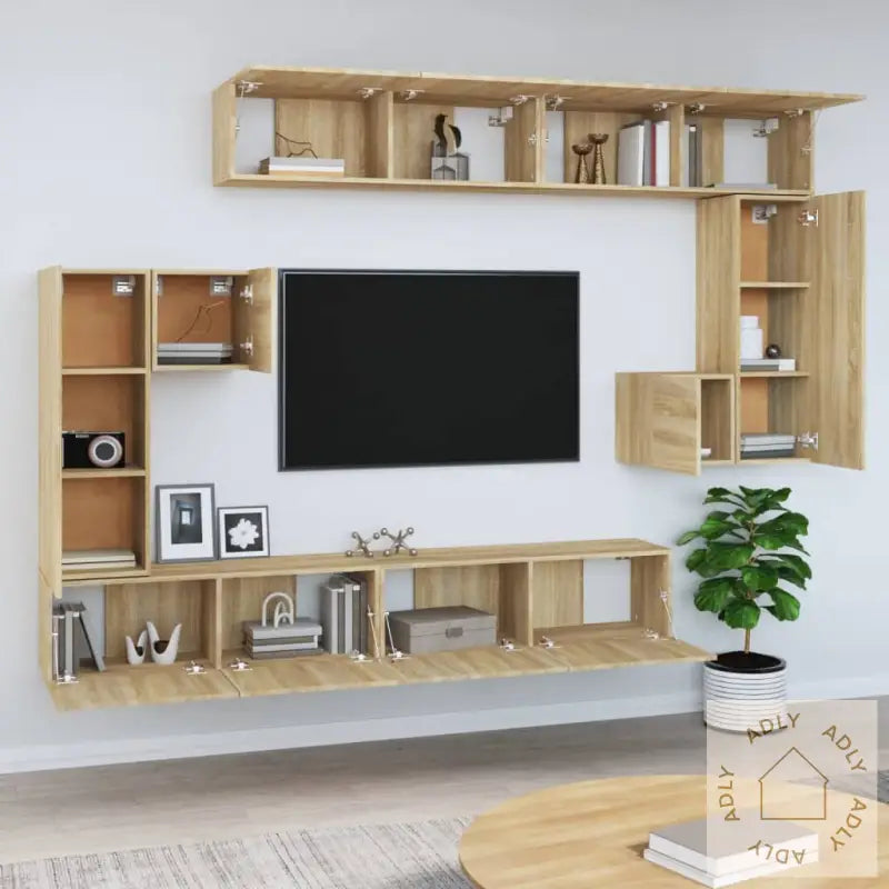 Veggmontert Tv-Benk Sonoma Eik Konstruert Tre