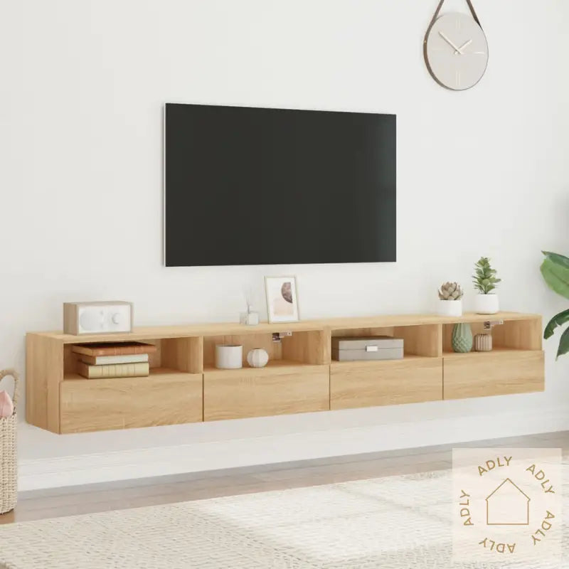 Vegghengte Tv-Benker 2Stk Sonoma Eik 100X30X30Cm Konstruert Tre