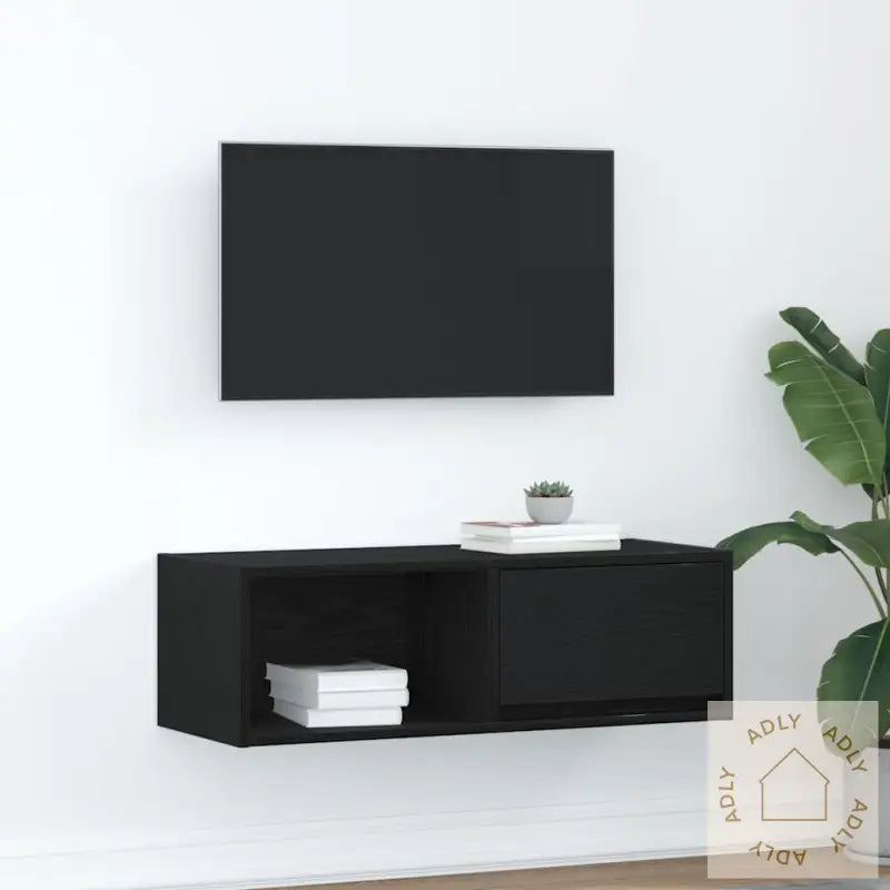 Tv-Benk Svart Eik 80X31X25,5 Cm Konstruert Tre