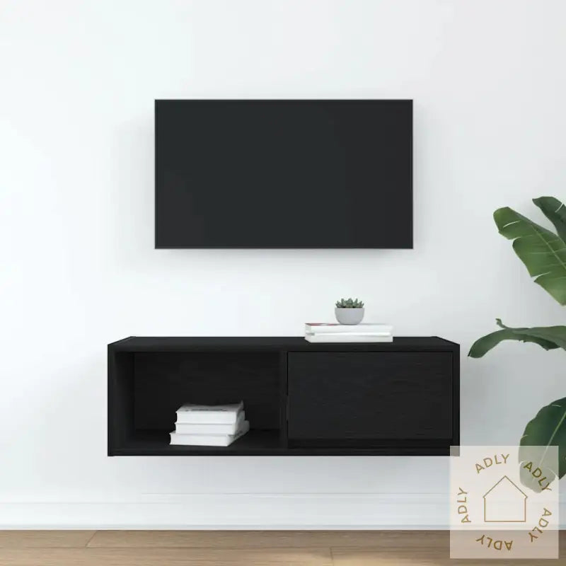 Tv-Benk Svart Eik 80X31X25,5 Cm Konstruert Tre
