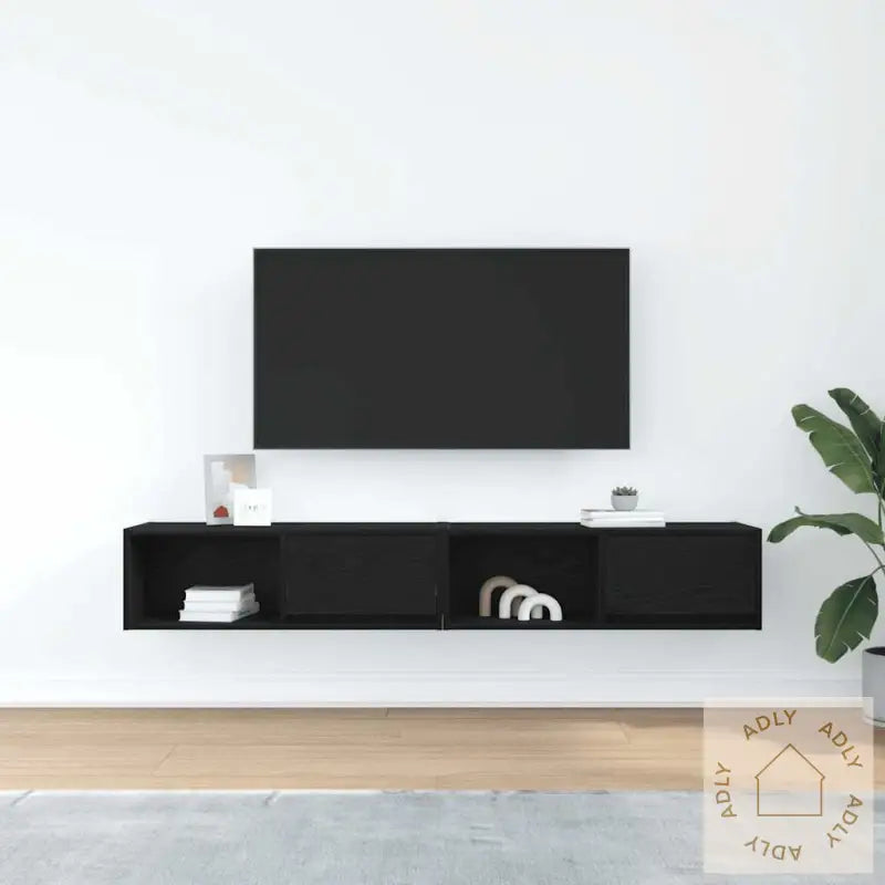 Tv-Benker 2 Stk Svart Eik 80X31X25,5 Cm Konstruert Tre