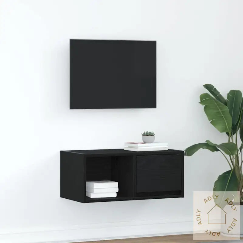 Tv-Benk Svart Eik 60X31X25,5 Cm Konstruert Tre