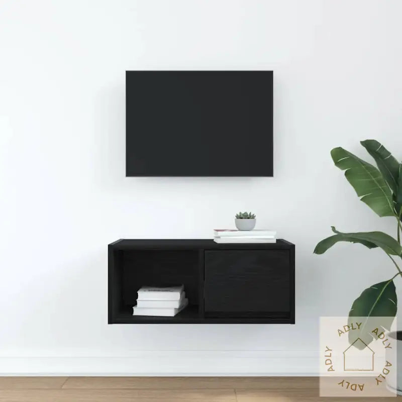 Tv-Benk Svart Eik 60X31X25,5 Cm Konstruert Tre