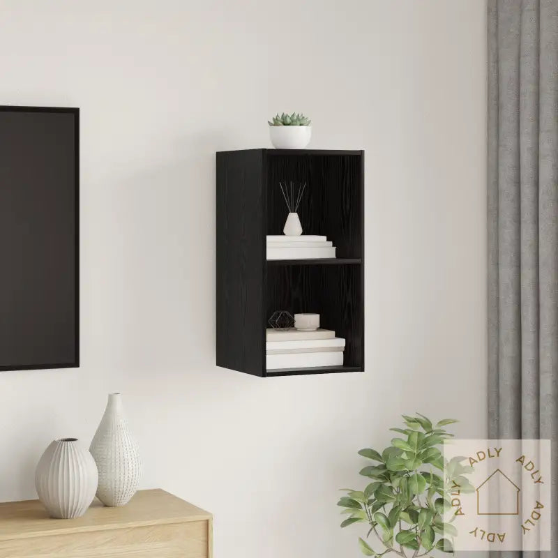Veggmontert Tv-Skap I Svart Eik - 37 X 37 X 72 Cm, Laget Av Konstruert Tre