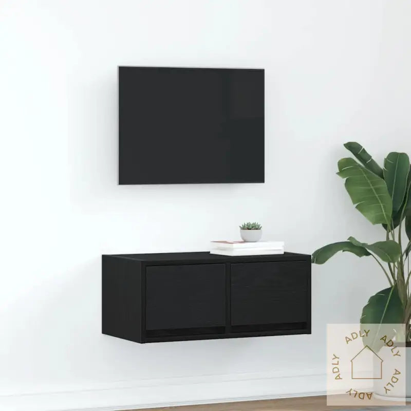 Tv-Benk Svart Eik 60X31X25,5 Cm Konstruert Tre