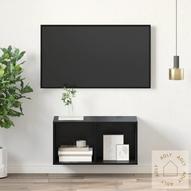 Veggmontert Tv-Skap I Svart Eik - 37 X 37 X 72 Cm, Laget Av Konstruert Tre