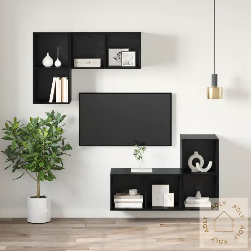 Veggmontert Tv-Skap I Svart Eik - 37 X 37 X 72 Cm, Laget Av Konstruert Tre