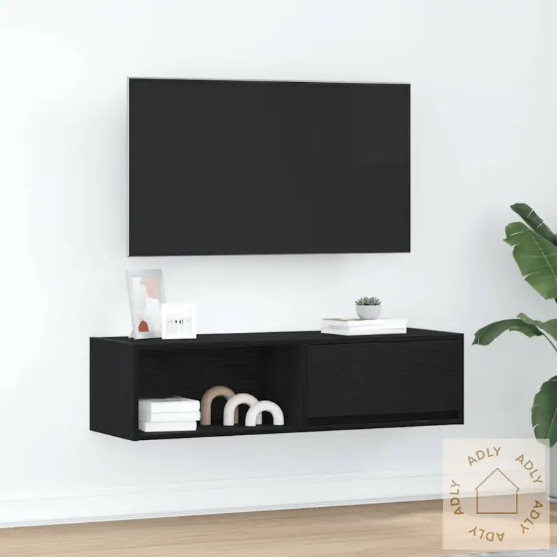 Tv-Benk Svart Eik 100X31X25,5 Cm Konstruert Tre