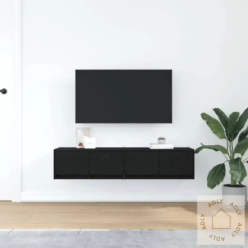 Tv-Benker 2 Stk Svart Eik 60X31X25,5 Cm Konstruert Tre