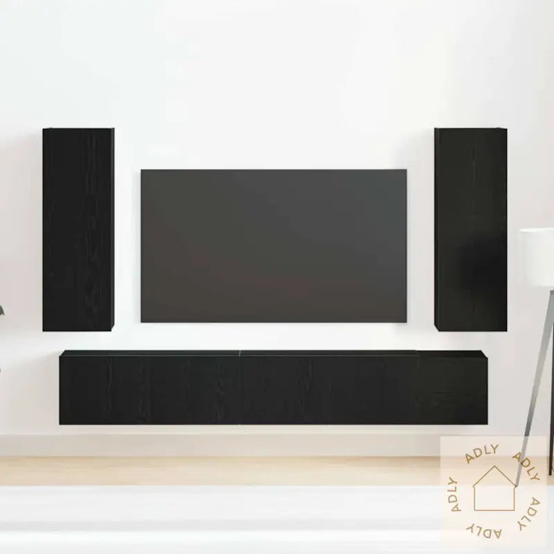 5-Delt Veggmontert Tv-Skap I Svart Eik