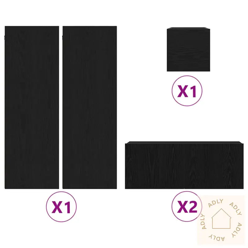 5-Delt Veggmontert Tv-Skap I Svart Eik