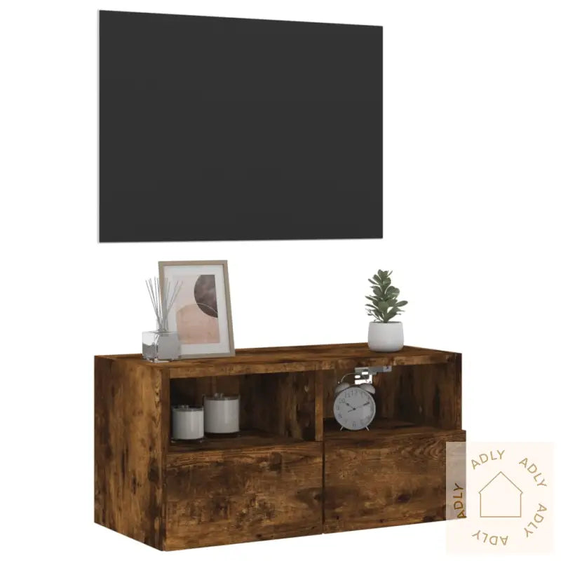 Vegghengt Tv-Benk Røkt Eik 60X30X30 Cm Konstruert Tre