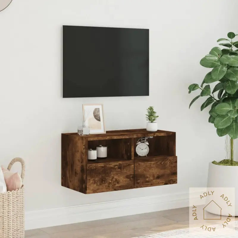 Vegghengt Tv-Benk Røkt Eik 60X30X30 Cm Konstruert Tre