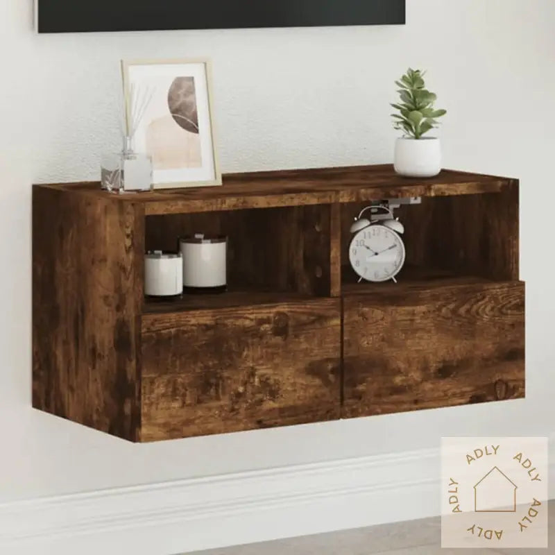 Vegghengt Tv-Benk Røkt Eik 60X30X30 Cm Konstruert Tre