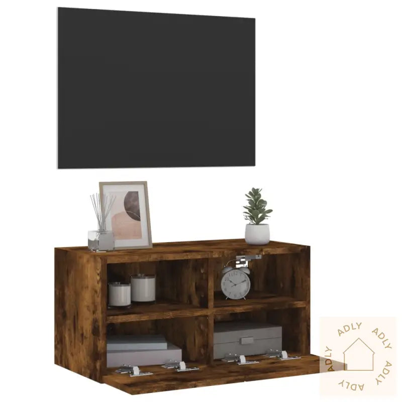 Vegghengt Tv-Benk Røkt Eik 60X30X30 Cm Konstruert Tre