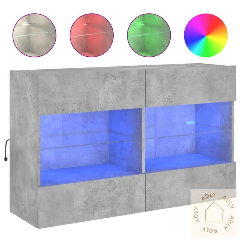 Vegghengt Tv-Benk Med Led-Lys Betonggrå 98,5X30X60,5 Cm