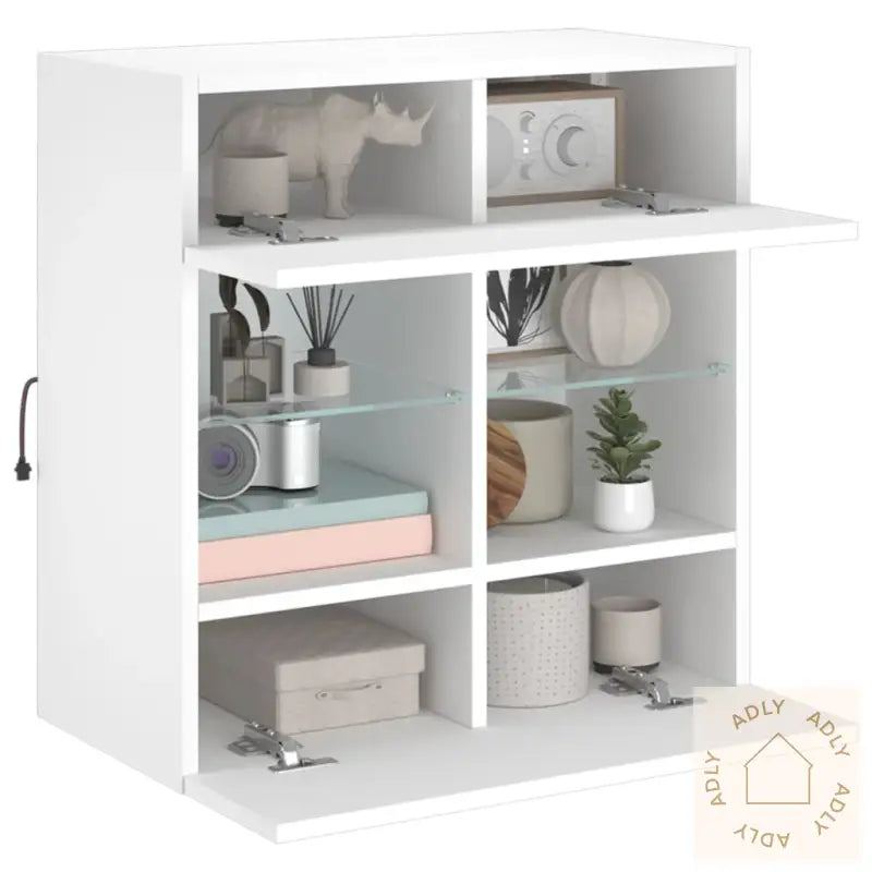 Vegghengt Tv-Benk Med Led Hvit 58,5X30X60,5 Cm