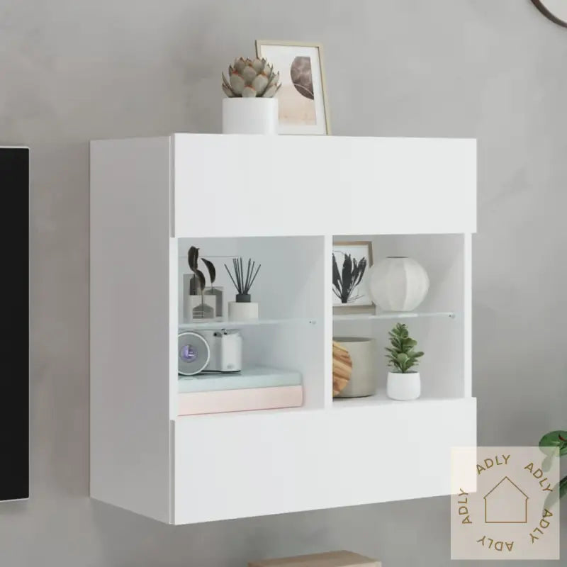 Vegghengt Tv-Benk Med Led Hvit 58,5X30X60,5 Cm