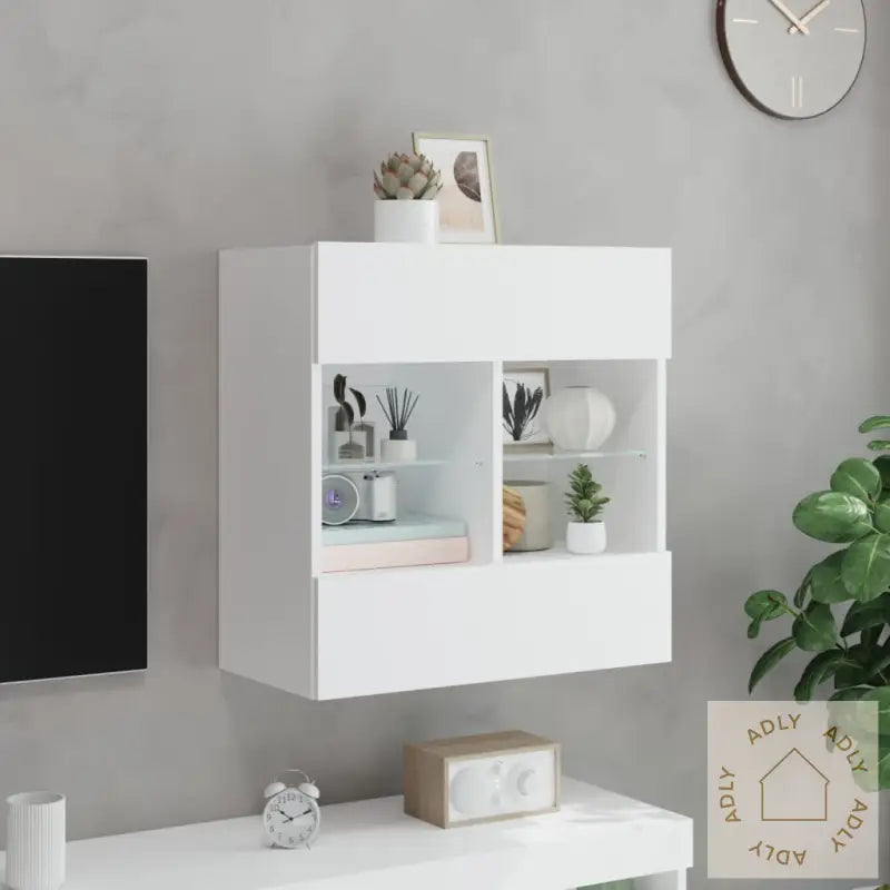 Vegghengt Tv-Benk Med Led Hvit 58,5X30X60,5 Cm