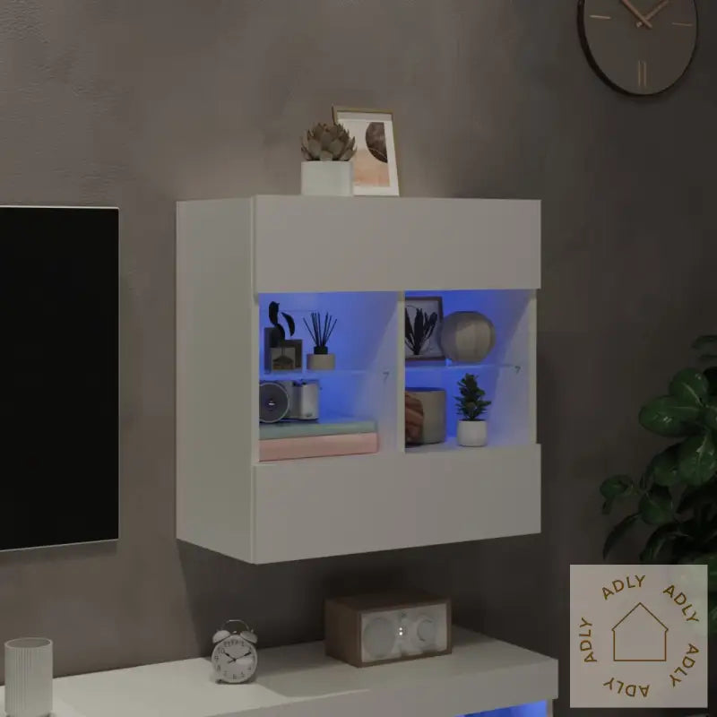 Vegghengt Tv-Benk Med Led Hvit 58,5X30X60,5 Cm