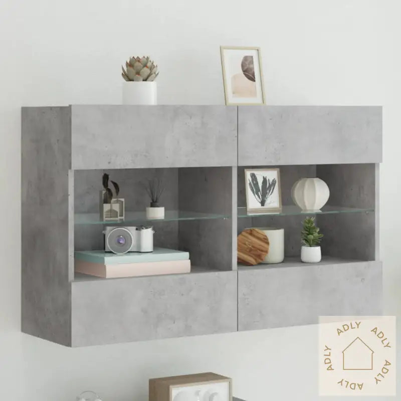 Vegghengt Tv-Benk Med Led-Lys Betonggrå 98,5X30X60,5 Cm