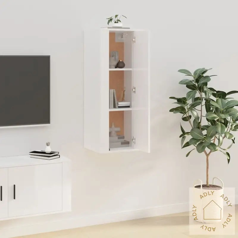 Vegghengt Tv-Benk Høyglans Hvit 40X34,5X100 Cm