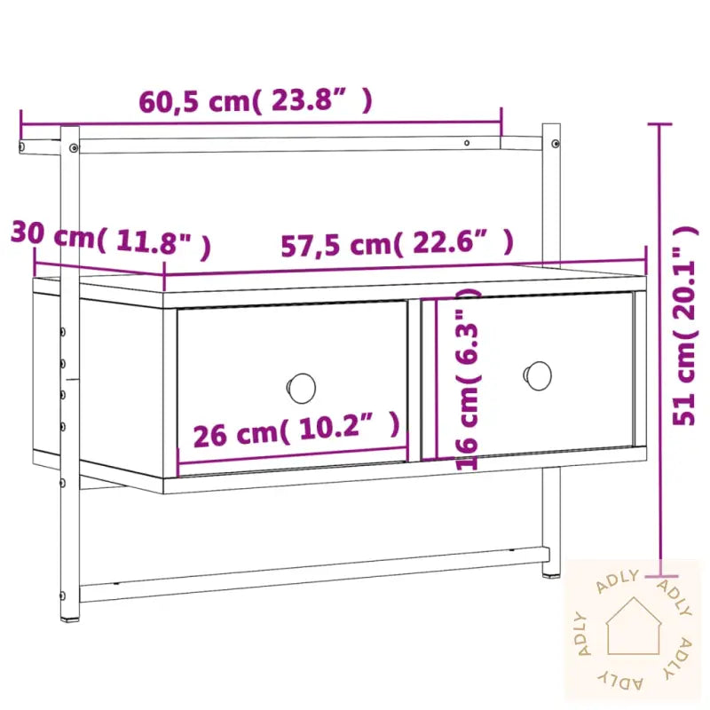 Tv-Benk Veggmontert Røkt Eik 60,5X30X51 Cm Konstruert Tre