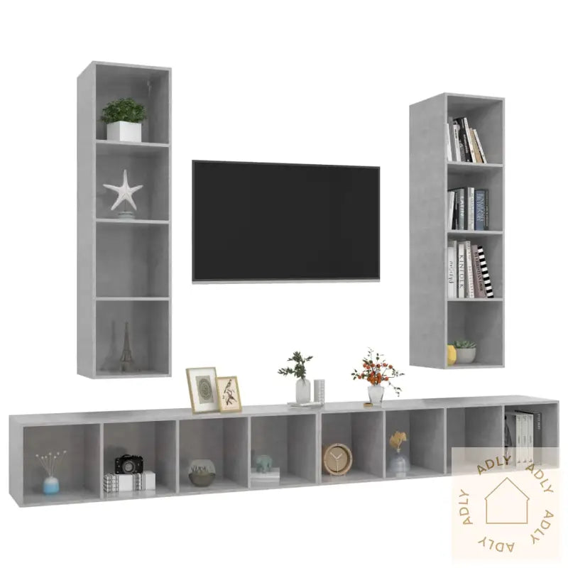 Vegghengte Tv-Benker 4 Stk Betonggrå Konstruert Tre