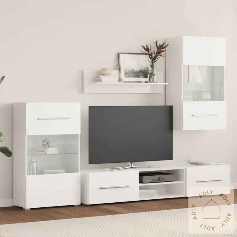 Tv-Møbel Med Skap Og Led-Lys 5 Deler Hvit