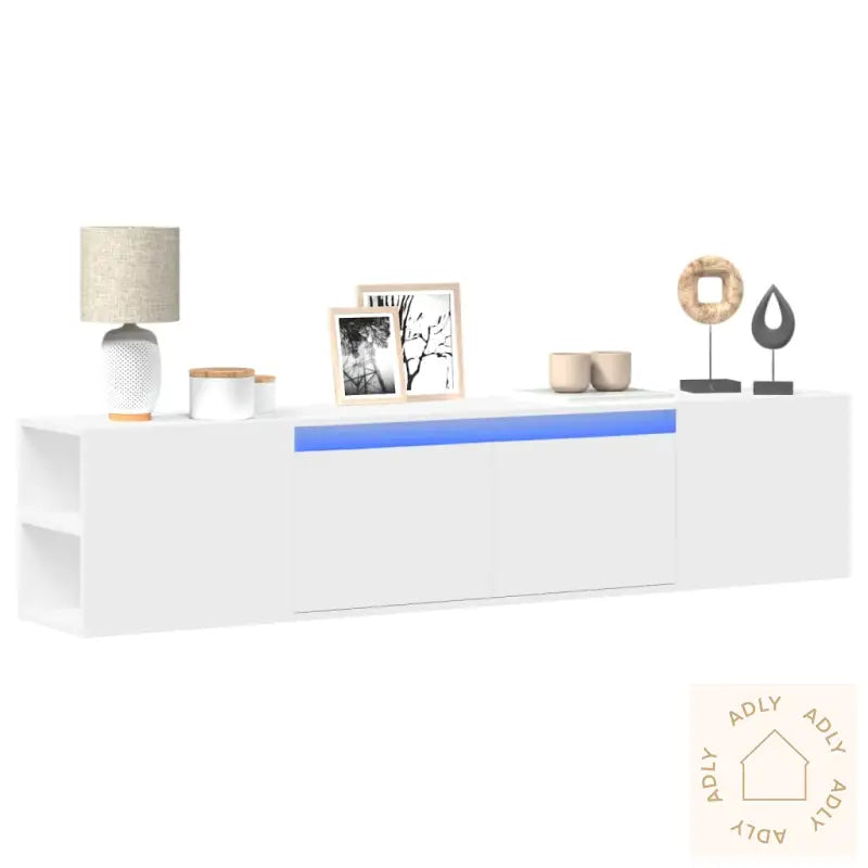 Vegghengt Tv-Benk Med Led Hvit 180X31X39,5 Cm