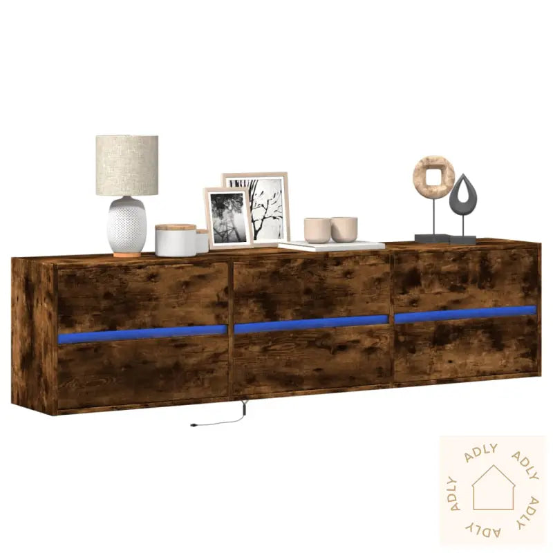 Vegghengt Tv-Benk Med Led Røkt Eik 180X31X45 Cm
