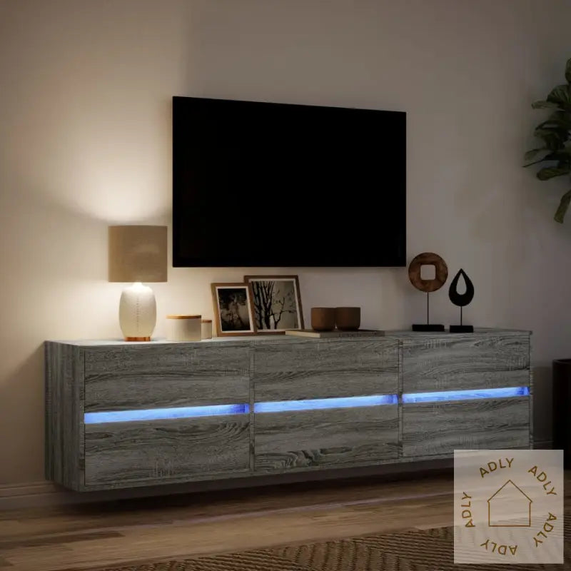 Vegghengt Tv-Benk Med Led Grå Sonoma 180X31X45 Cm