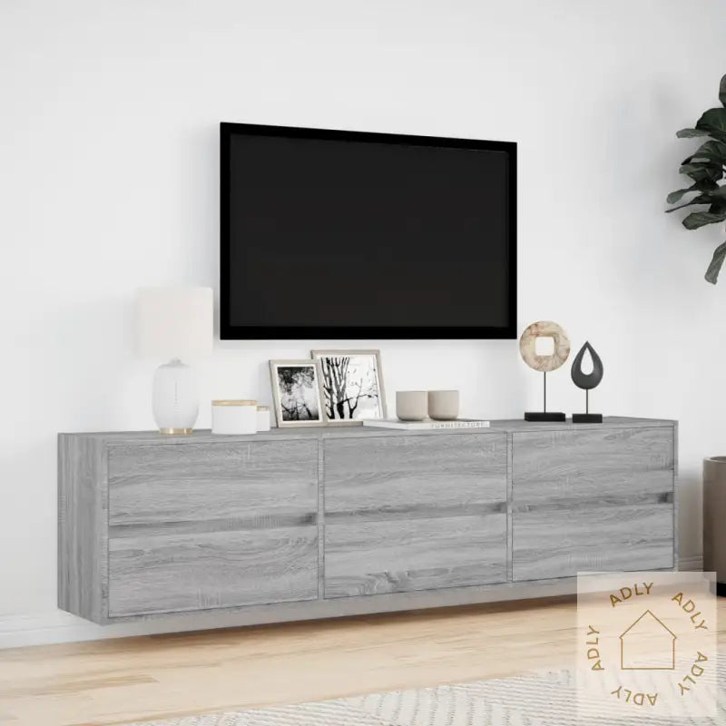 Vegghengt Tv-Benk Med Led Grå Sonoma 180X31X45 Cm