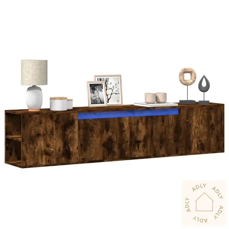 Vegghengt Tv-Benk Med Led Røkt Eik 180X31X39,5 Cm