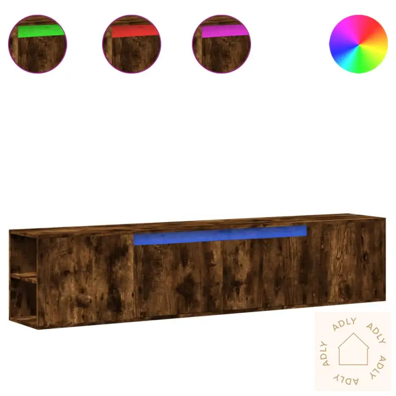 Vegghengt Tv-Benk Med Led Røkt Eik 180X31X39,5 Cm