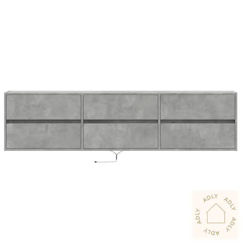 Vegghengt Tv-Benk Med Led-Lys Betonggrå 180X31X45 Cm
