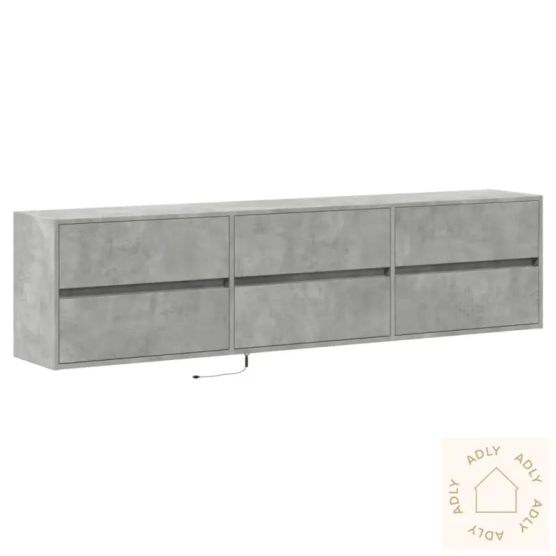Vegghengt Tv-Benk Med Led-Lys Betonggrå 180X31X45 Cm